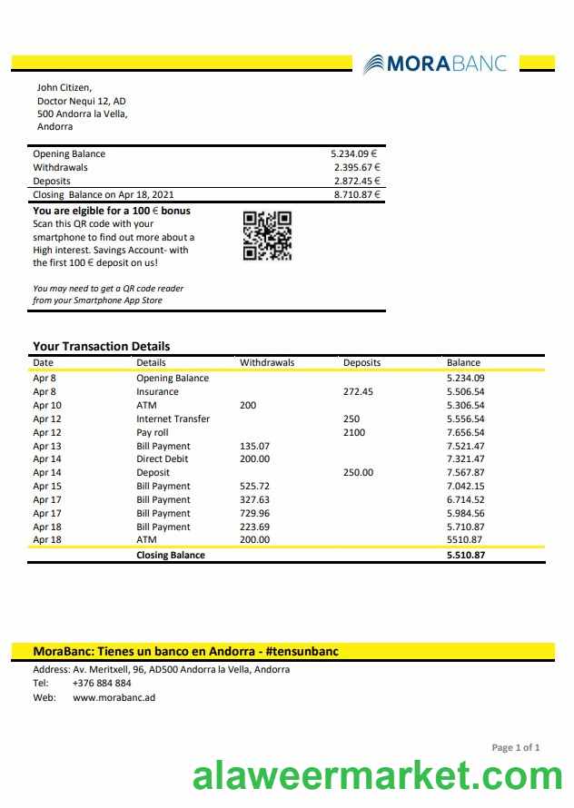 Andorra MoraBank bank statement